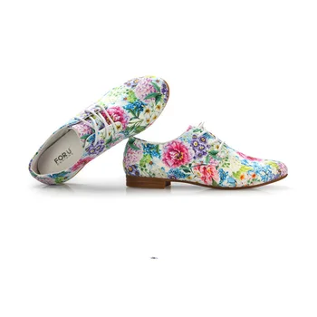FORUDESİGNS Moda Oxford Ayakkabı Kadın Resim Dantel Bayanlar için Deri Ayakkabı Oxfordlar Kadın Flats Baskı-Rahat Ayakkabılar kadar 3D