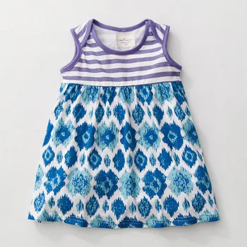 Küçük Maven Yeni Yaz Çocuklar Güzel Kolsuz Mor Mavi Çiçek Yamalı Çizgili O-boyun Pamuk Kız Rahat Elbiseler Kintted