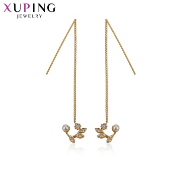 11.11 Xuping Moda taklit İnci Uzun Altın Rengi Sentetik CZ Bakır Makinesini Hediye Kadınlar için Küpe Mücevher Kaplı,2-92948