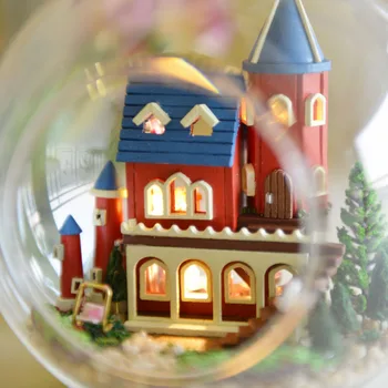 Ahşap Mini Bina DİY Cam Top Model Bebek Evi Minyatür Dollhouse Oyuncak Doğum günü Hediyesi Greative Alice Kale Rüya el Yapımı