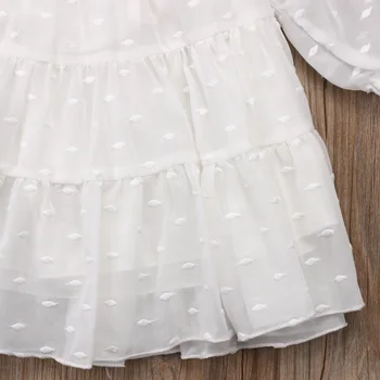 Yeni Yürümeye Başlayan Çocuklar Kız Bebek Giyim Prenses Tül Uzun Kollu Elbise Mini Beyaz Sevimli Parti Resmi Elbise Kızlar