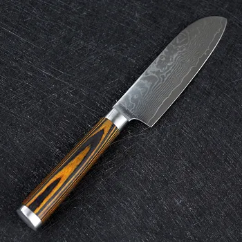 SUNNECKO 5 inç Santoku Bıçak Japon Şefin Mutfak Pakka Ahşap Bıçak Şam VG10 Çelik Güçlü Sertlik Dilimleyici Bıçak Sapı