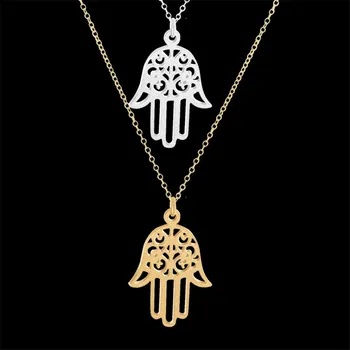 Kadınlar İçin Fatima El Maxi Gerdanlık Kolye Altın Gümüş Renk Collier Femme Paslanmaz Çelik Zincir Geometrik Kolye