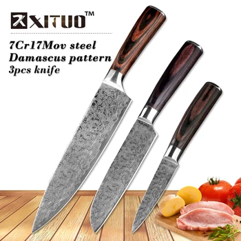 Set XİTUO Marka mutfak Aletleri 3 Adet Mutfak Bıçağı Programı Cleaver Soyma Şef Santoku Bıçağı Paslanmaz Çelik Mutfak Bıçak Setleri