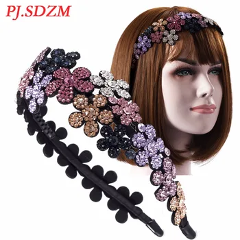 PJ.Hairwear SDZM Lüks Çiçek Saç Aksesuarları Kore Rhinestone Tam Kristal Moda Kadın Düğün Gelin Hairwear FG0020
