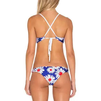 Kadın bikini seksi çiçek baskı yular bikini 2017 yüksek boyun seksi düşük bel bikini kadın Mayo bikini set