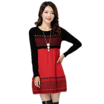 Kadın Elbise Yeni Moda Kadın Sonbahar Kış Elbise Kadın Kore İnce Uzun Kollu Yün Örgü Düsüyor Zenit-line Elbise Kazak