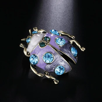 Moda Kadın Kristal Kostüm Aksesuarları Düğün hediyesi XZ396 Çekicilik Alaşım Emaye Uğurböceği Broş Pin Takı