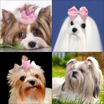9pcs Sevimli Bebek Pet Yay Klipleri Prenses Tacı Kalp Tavşan Yıldız Çiçek şeklindeki Saç Aksesuarları Köpek Kedi Şapkalar Yorkshire Yay
