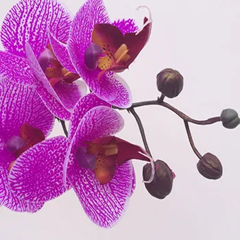 6 p Gerçek Dokunuş Düğün masa Süsleri, Ev Partisi Dekoratif Çiçekler için 7 Kafaları pu Sahte Orkide Phalaenopsis hafif mor Orkide