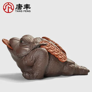 El yapımı Cesur Şanslı Kurbağa Butik Çay Aksesuarları Dong Ling Yaratıcı Küçük Süsler 11x5cm X Çay Pet Su Oyun Elişi $