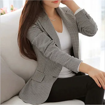 Slim Fit Artı Boyutu Kadın Ceket Kadın Uzun Kollu Ofisi Sonbahar Ceket Pamuk Ekose Elbise Kadın Blazer Ve Ceket A2795