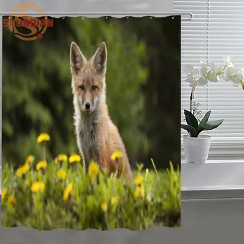 Fox hayvan Duş Perdesi Kumaş polyester Özel Ev Dekorasyonu H0328&22'ler için Kanca İle bir Duş Perdesi