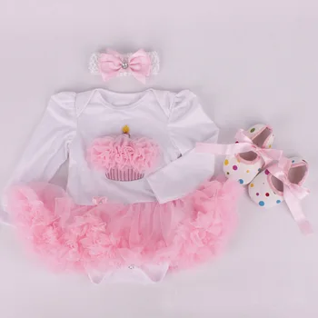 Bebek Kız Bebek Giyim Setleri sektörün Uzun Tutu Romper Elbise/Jumpersuit+saç Bandı+Ayakkabı Bebe Doğum günü Partisi Kostümleri Vestido Kol