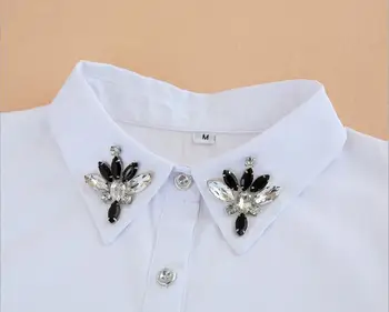 Dekoratif Kolsuz Casual Gömlek Boncuk Kazak için 2017 Yanlış Yaka Kadın Kazak Kore moda Sahte Yaka Beyaz Güzel