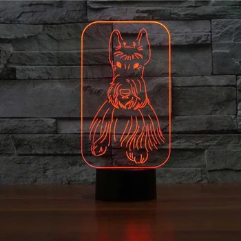 3D yenilik İskoç Terrier Şekli Masa Lambası Renkli Görsel Köpeği Işık Fikstür Uyku Yaratıcı Başucu Dekor Hediye Gece lambası LED
