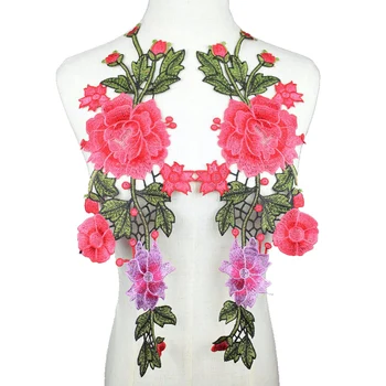 Çiçek Kırmızı Çiçek Yaka Yamaları Dikmek Cheongsam Elbise İçin Rozet Nakış Aplike Gül NL283 Elbise