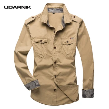 Erkek Safari Tarzı Pamuk Gömlek Artı Boyutu Casual Uzun Kollu Kargo Ordu Çift Cepler Çok Renkli 904-303 Üst
