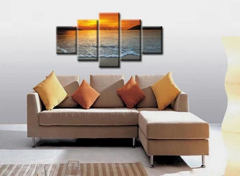 5 Paneli Poster Modern Duvar Sanat Baskı Sunset Boyama Oturma Odası Ev Dekorasyonu Plaj Deniz Manzarası Resimleri J009-046 Çerçeveli