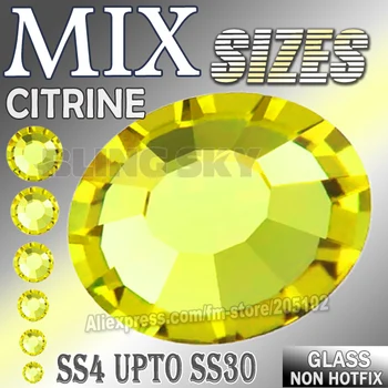 Sitrin Mix çivi sanat tasarım Dekorasyon dekor manikür için SS3 SS4 SS10 SS30 Olmayan Düzeltme Rhinestone kristal pırıltılar p. kodu Boyutları