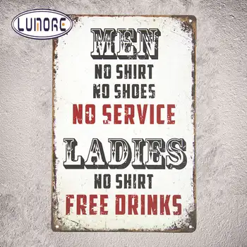 Bayanlar Gömlek Ücretsiz İçecekler Büyük Vintage Metal Teneke İşaretleri Komik Retro Sanat Poster Adam Mağara Bar Pub Ev Duvar Süsleri Plak