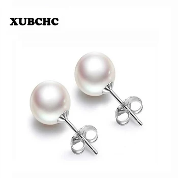 XUBCHC Ücretsiz Kargo Şık Gümüş Beyaz Yuvarlak Armut Kadınlar için 6 MM 8 MM 10 MM ot mücadelesi Moda Takı Küpe