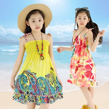 Bohem Kızlar Kolye Sundress Kız Bebek Boncuk Plaj Elbiseleri Elbise Seyreden İnfantil Prenses Giyim Vestido Elbise Elbise