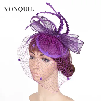 17 Renkler moda sinamay kokteyl şapka, saç aksesuarları döngüler büyüleyici şey şapkalar weddig parti gelin peçe ile peçe kuş kafesi