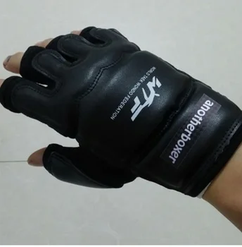 2017 Siyah Renk PU Yarım Parmak Taekwondo eldiveni koruyucu TKD eldiveni Dövüş MMA Karate el boks eldivenleri koruyucu eldiven