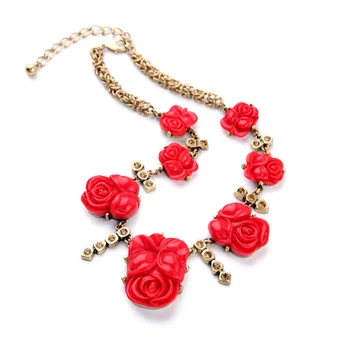 Abartılı Çiçek Chokers Kırmızı Yeni Moda Reçine Kolye Sevgililer Günü Hediyesi Takı Kolye Rose