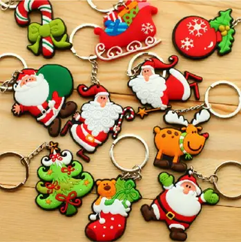 Noel için 20pcs/lot Yeni Sıcak Satış Silikon Noel Baba/Ağaç/Çorap/Kardan adam Anahtarlık Anahtarlıklar Hediye