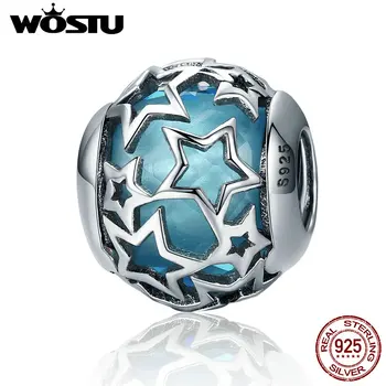 Yıldız kafes örgüsü Mavi Kristal Boncuk Yanardöner WOSTU 925 Gümüş BKC411 orijinal WOST Charm Bilezik Takı fit