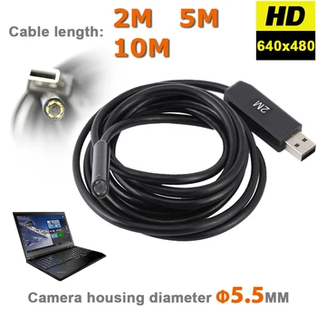 2M Esnek Kablo İle HD 720P 6LEDs 5.5 MM USB Endoskop Borescope Yılan Muayene Boru Tüp Video Mini Kamera IP 67 su Geçirmez