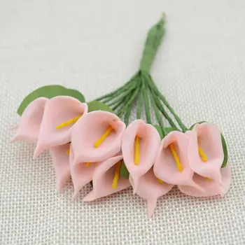 12pcs Mini Köpük Calla Handmake Yapay Çiçek Buket Çelenk Düğün Dekorasyon DİY Hediye Kutusu Hatıra Defteri Zanaat Sahte Çiçek
