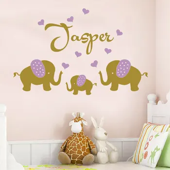 Çocuk Odası Bebek Duvar Çıkartmaları çocuk odası Duvar Sanatı Ev Dekorasyonu D959 İçin Kalpler Duvar Stickes ile kişiselleştirilmiş Özel Ad 3 Filler