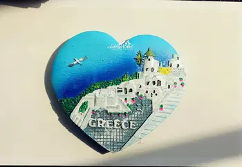 Yunanistan Santorini Adası Turistik Seyahat Hatıra Kalp 3D Reçine Buzdolabı Mıknatısı El Sanatları HEDİYE Şeklinde