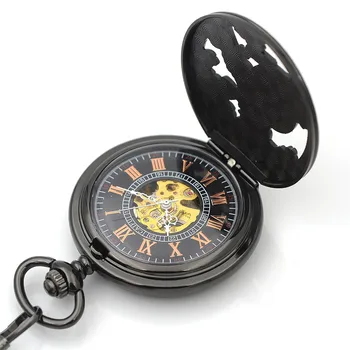İskelet Klasik Steampunk Cep saati BİZE Kartal Amblemi Ordu Erkek Siyah Vintage Moda El Rüzgar Mekanik Cep saati Hediye