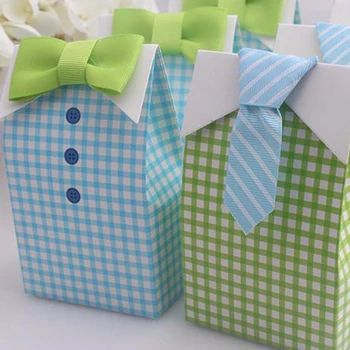 Moda 20 adet Küçük Adamım Mavi Yeşil Papyon Doğum günü Çocuğu Bebek Şeker Tedavi Çanta Düğün İyilik Şeker Kutusu Hediye Çantası Duş İyilik