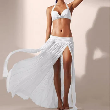 Seksi Kadın Plaj Tül Etek Elastik Bel Moda Düz Yaz Plaj Bikini Cover Up Uzun Etekler dükkanı FS99