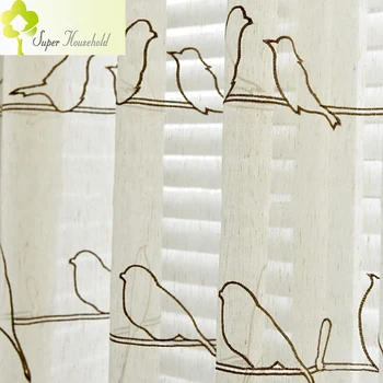 Oturma Odası Kuşlar için Pastoral Tül Perdeler pencerelerde Yatak Örtüsü Mutfak Perde Çocuk Perde İşlemeli