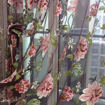 1 ADET/Lot Pencere Perde Çiçek Şeffaf Oda Şeffaf Tül Kumaş Özellikleri Tarama Tükenmişlik Yaşayan Baskılı