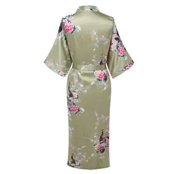 Yeni Varış açık Yeşil Kadın Rayon Kimono Yukata Gelinlik Elbise Gecelik Pijama Çiçek S M L XL XXL XXXL ZS08 Nedime