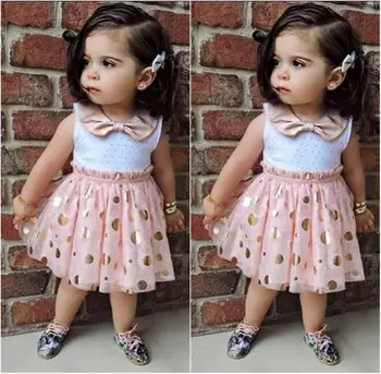 Yaz Yeni Sevimli Bebek Çocuklar Kızlar Nokta Tül Topu cüppe Elbise Çocuklar Kız Prenses Elbise Yaz Giyim Parti Sundress Kolsuz