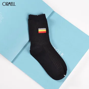 Moda Bayrak Nakış Kadınlar Pamuklu Çorap Kore İNGİLTERE Fransa Almanya Avustralya Kadın Düz Renk Çorap
