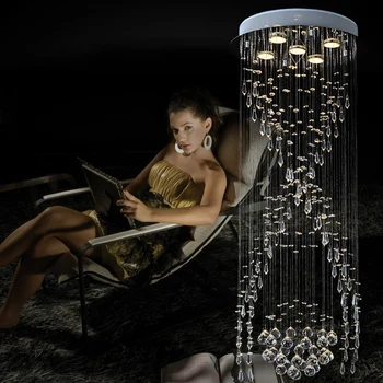 ZX Lüks Spiral Kristal Avize Dairesel Oturma Odası Uzun Tavan Lambası Modern Özlü Villa Kristal Asılı Işık LED Merdiven