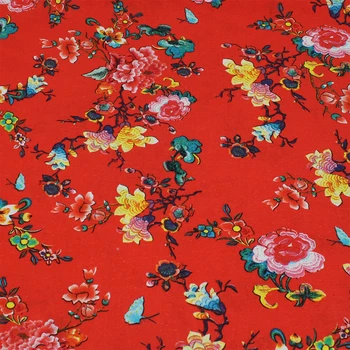 Pamuk/keten etnik tarzı Manolya DİY GİYİM elbise zanaat perde masa örtüsü yastık el işi dekor için BASKILI kumaş çiçek