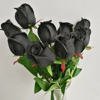 Gerçek Dokunuş Gül Sahte Çiçek Siyah Pembe Mavi Kırmızı PU Gül Düğün için Yapay Dekoratif Çiçek 12 Renk Gül Simüle