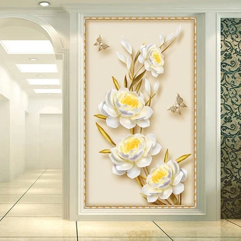 Özel Fotoğraf Duvar 3D Lüks Altın Mücevher Çiçek Avrupa Tarzı Giriş arka Plan Dekor Nefes dokunmamış duvar Kağıdı Gül