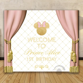 Allenjoy Prenses Doğum günü Fon Bebek Duş 1 İnvitate kutlama Partisi Pembe Perde Yayı masa Bayrağı resimli arka Plan