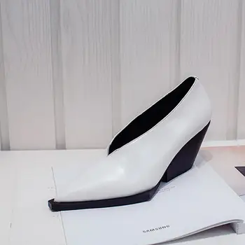 2017 Yeni moda yüksek topuk kadın marka pompalar takozlar Bayan düz renk Kare ayak artan ayakkabı pist model L51 tembel ayakkabı göster
